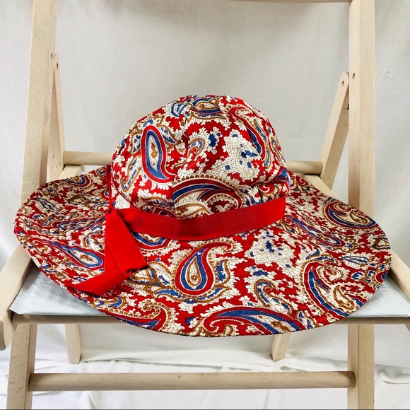 Vintage 60s Madcaps New York Paris Red Paisley Floppy Hat with Red Ribbon Small - Picture 9 of 12